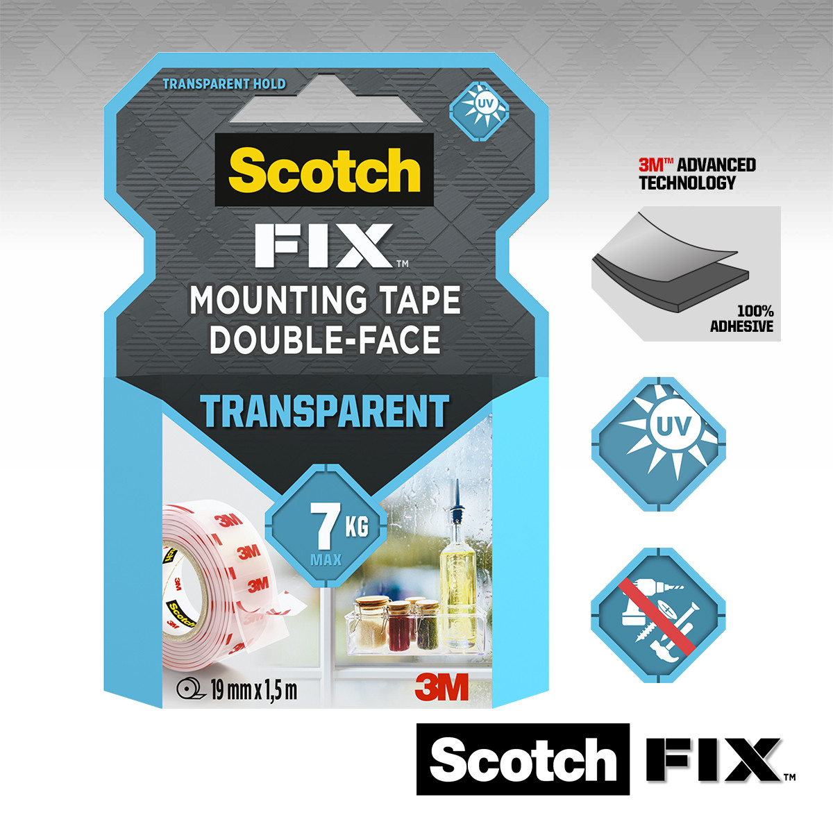 Dwustronna taśma montażowa przezroczysta Scotch-Fix™ 19 mm x 5 m